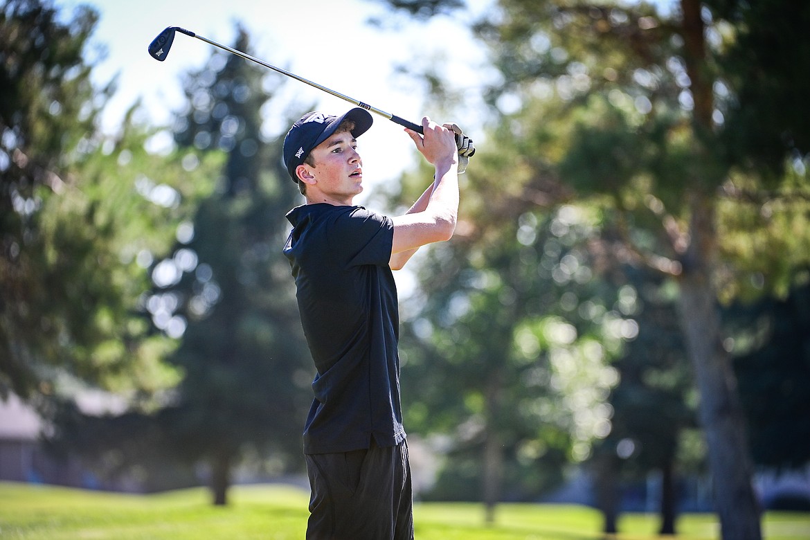 Flathead's Nate Moy watches his approach on the second hole during the Crosstown Cup at Village Greens on Thursday, Sept. 5. (Casey Kreider/Daily Inter Lake)