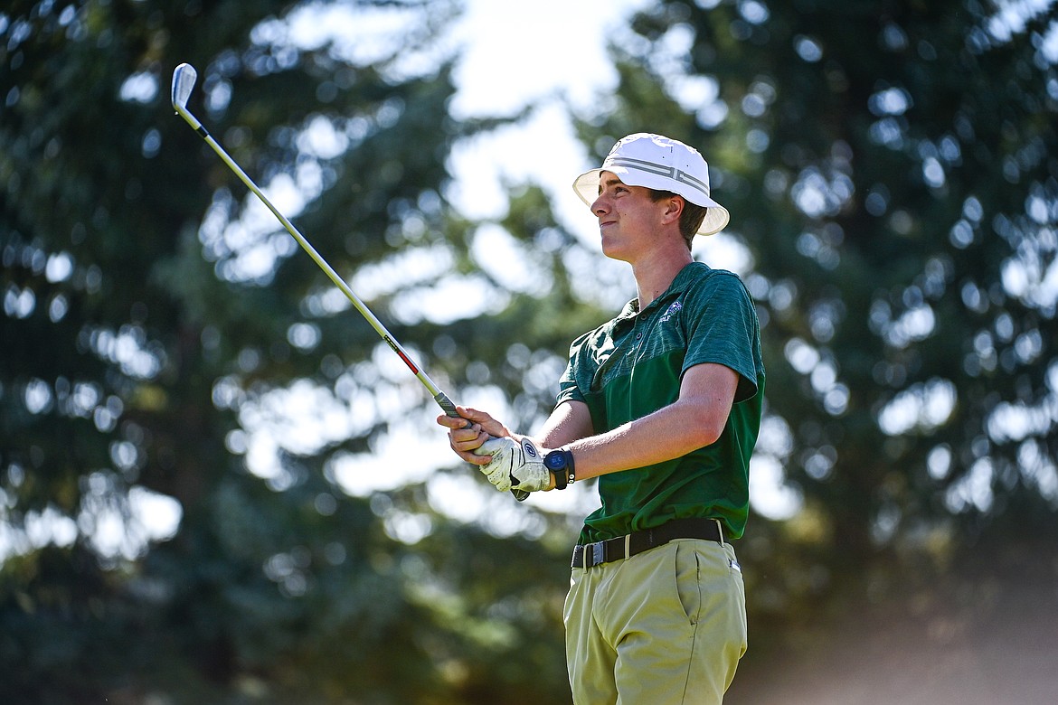 Glacier's Sam Engellant watches his drive off the first tee during the Crosstown Cup at Village Greens on Thursday, Sept. 5. (Casey Kreider/Daily Inter Lake)