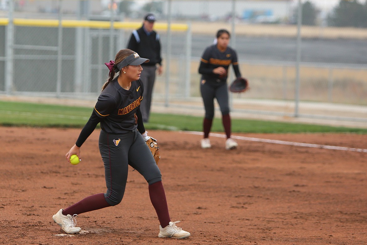 Moses Lake senior Paige Richardson pitches during a game against Hermiston last season. Richardson is one of the team’s three seniors this season.