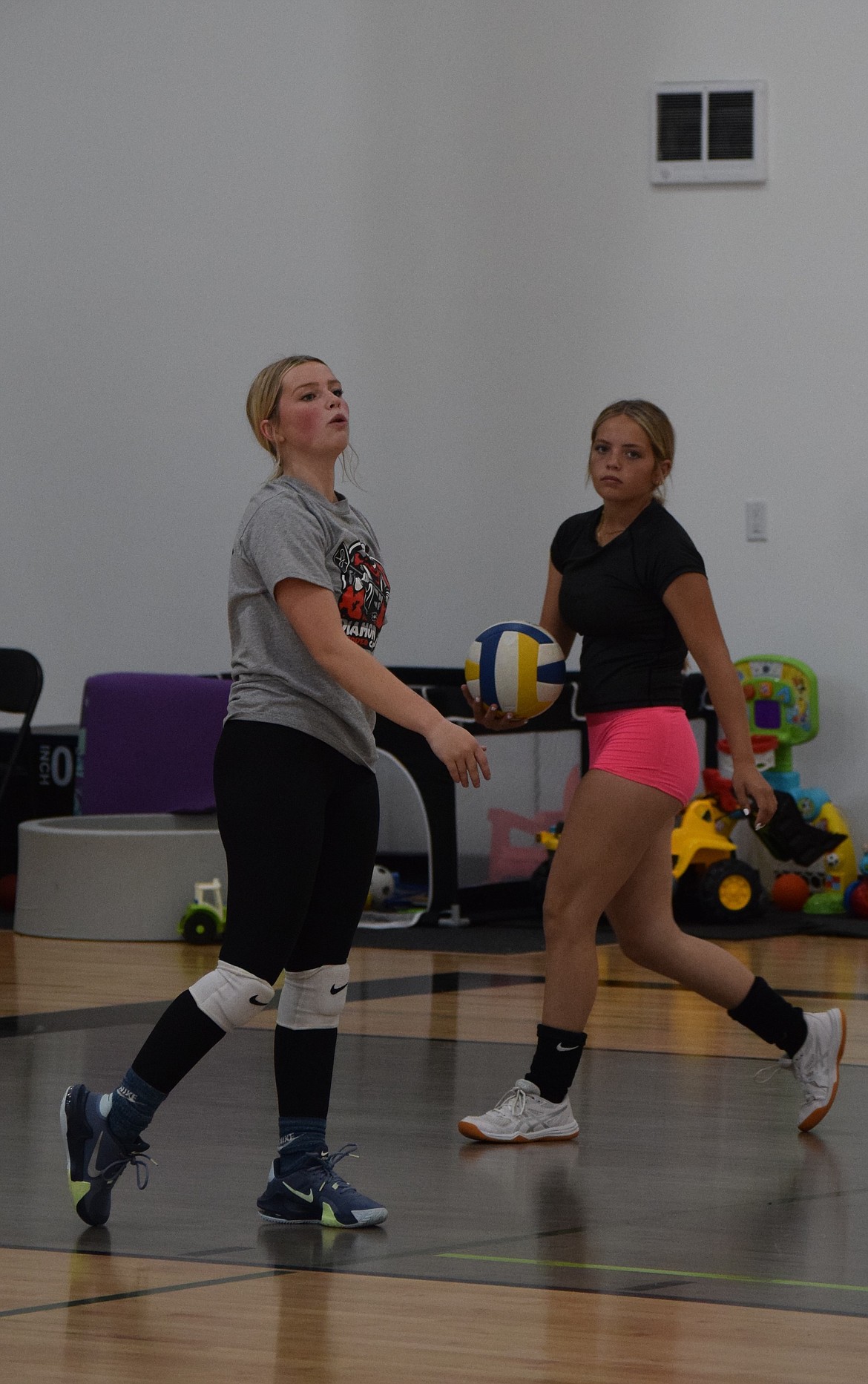 Wilson Creek Volleyball co-captain Cassie Hinen watches to see where her serve landed during practice. The Devils are focused on a more precise offense this year as they prep for the fall season.