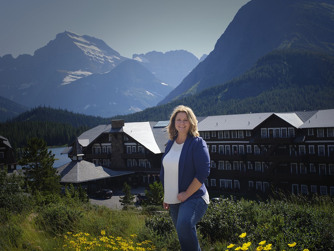 Xanterra's general manager for Glacier National Park Vicki Murphy stands in front of the Many Glacier Hotel in late summer of 2024. (photo courtesy of Wayne Murphy)