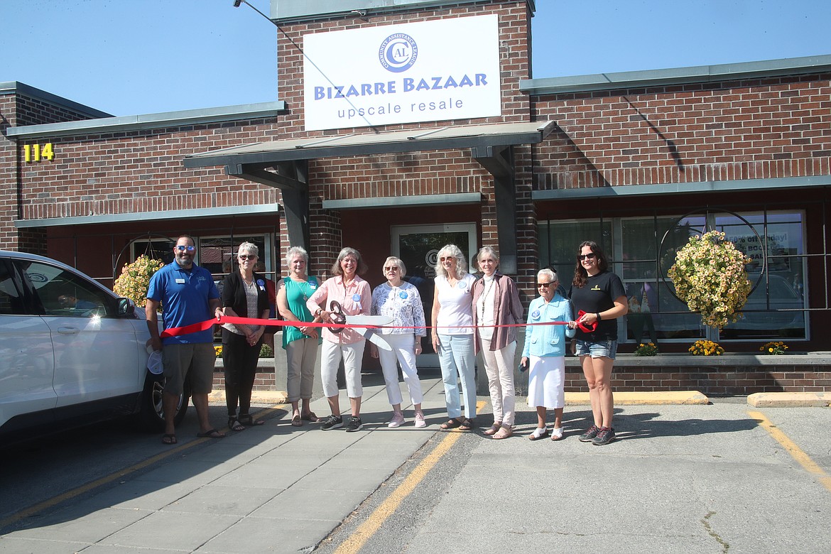 Greater Sandpoint Chamber Ambassadors and Community Assistance League members celebrate the grand opening of Bizarre Bazaar's new location on S. Boyer Ave. Pictured, from left, are Chamber Ambassador Steve Sanchez, CAL Bizarre Bazaar co-managers Carol Visger and Cherie Warber, CAL president Joy Price, CAL members Donna Hutter, Ann Nichols, Beth Drain and Marcella Nelson and Greater Sandpoint chamber board member Danielle Resso.