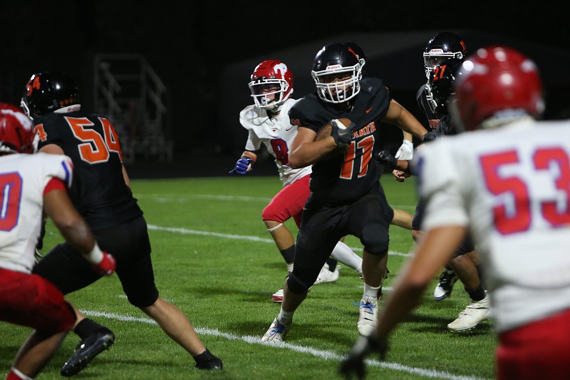 Ephrata junior Calvin Lybbert (11) returns an intercepted pass during the fourth quarter against Prosser on Friday.