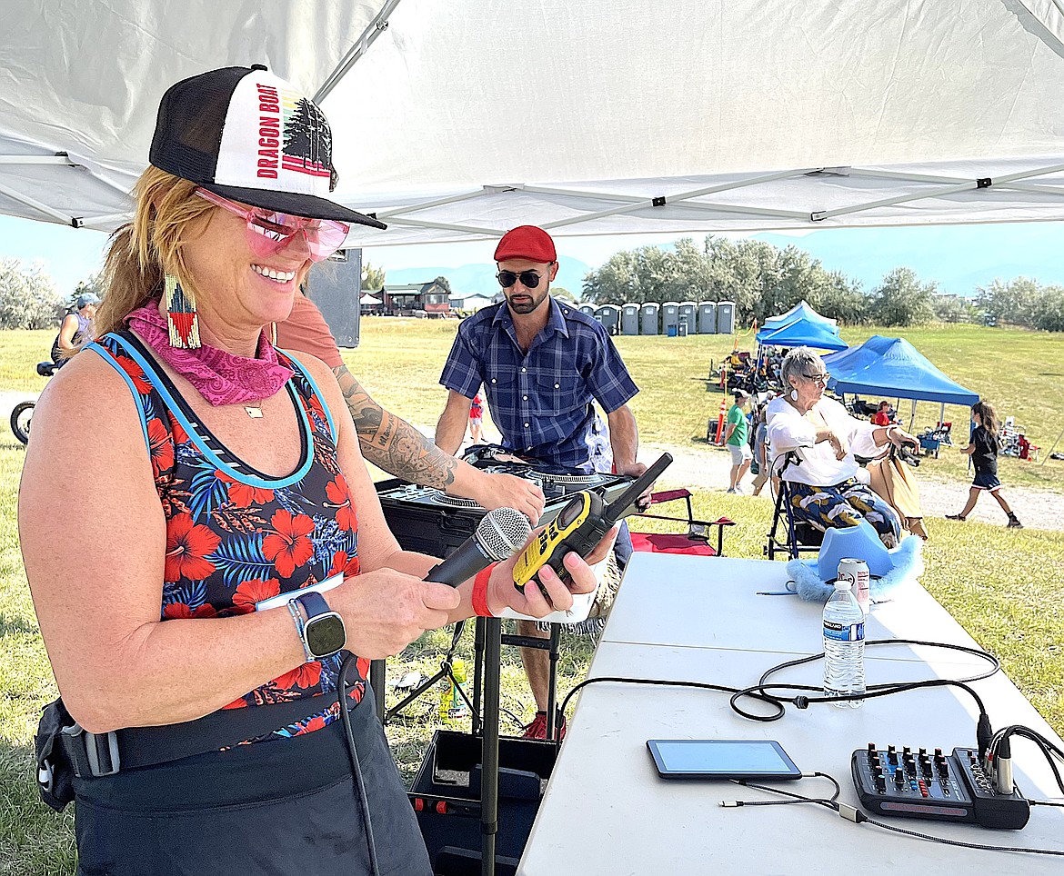 Kelley Provost, MC of the Montana Dragon Boat Festival, is a cancer survivor and member of the Silver Linings team. (Kristi Niemeyer/Leader)