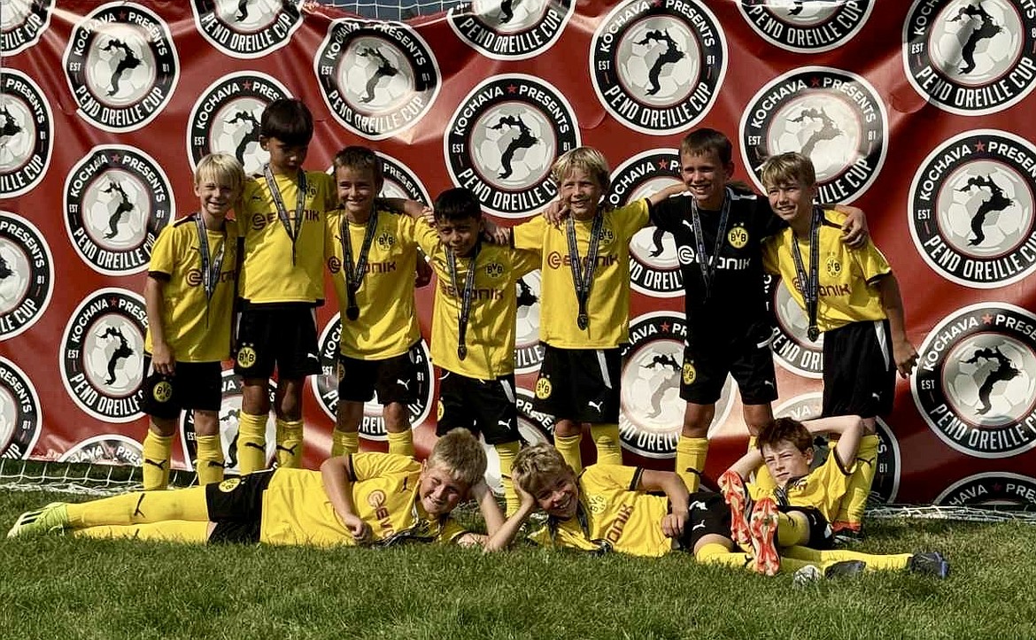 Courtesy photo
The BVB International Academy CDA boys U10 soccer team were finalists in the U10 Nike Division at the Pend Oreille Cup last weekend in Sandpoint. In the front row from left are Ryker Bailey, Ethan Braga and Peyton Pecor; and back row from left, Coleman Underdown, Colter Bodnar, Cole Birdsell, Macario Rodriguez, Cash Fowler, Talmadge Greene and Emerson Cousino.