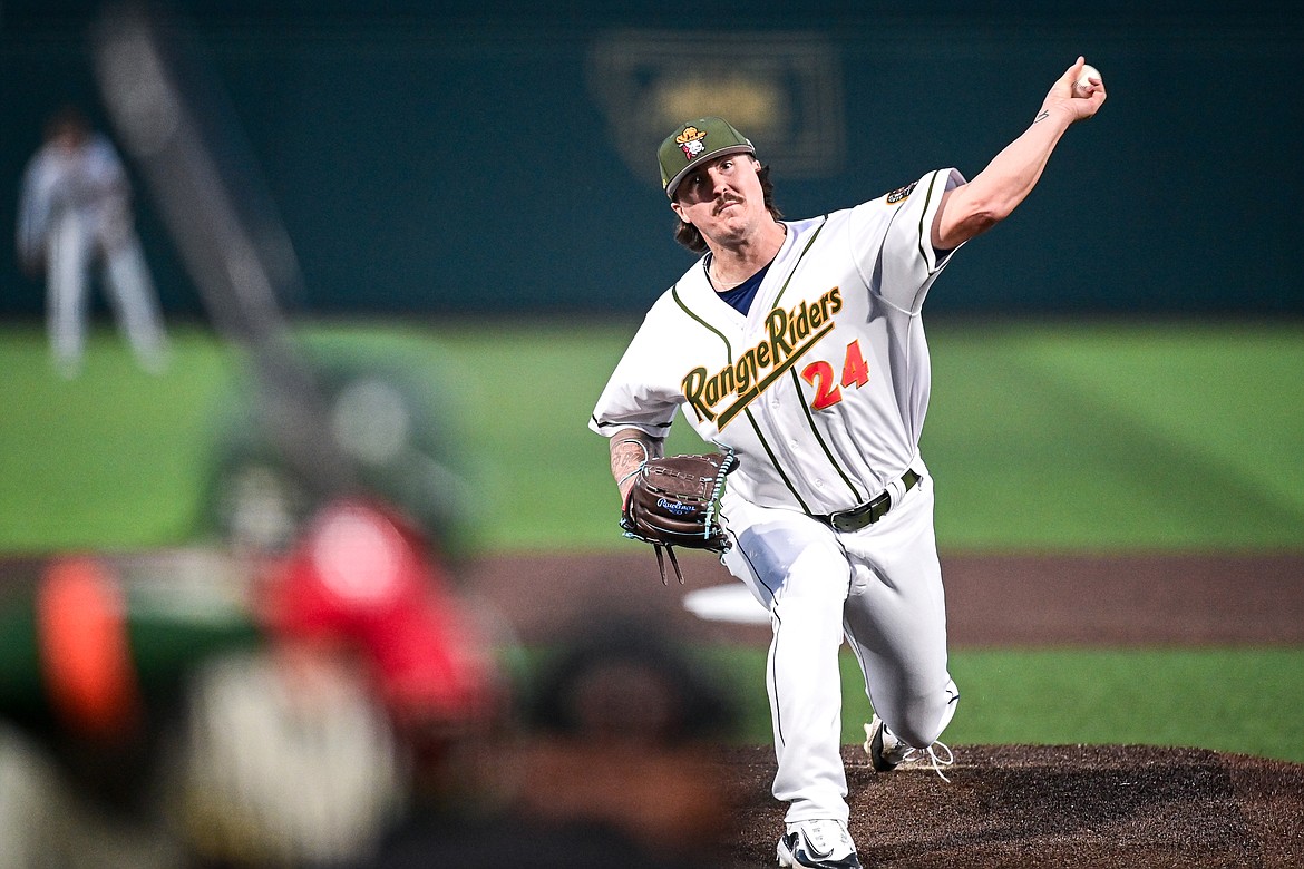 Range Riders starting pitcher Patrick Wicklander (24) delivers in the third inning against Missoula at Glacier Bank Park on Tuesday, Sept. 10. (Casey Kreider/Daily Inter Lake)