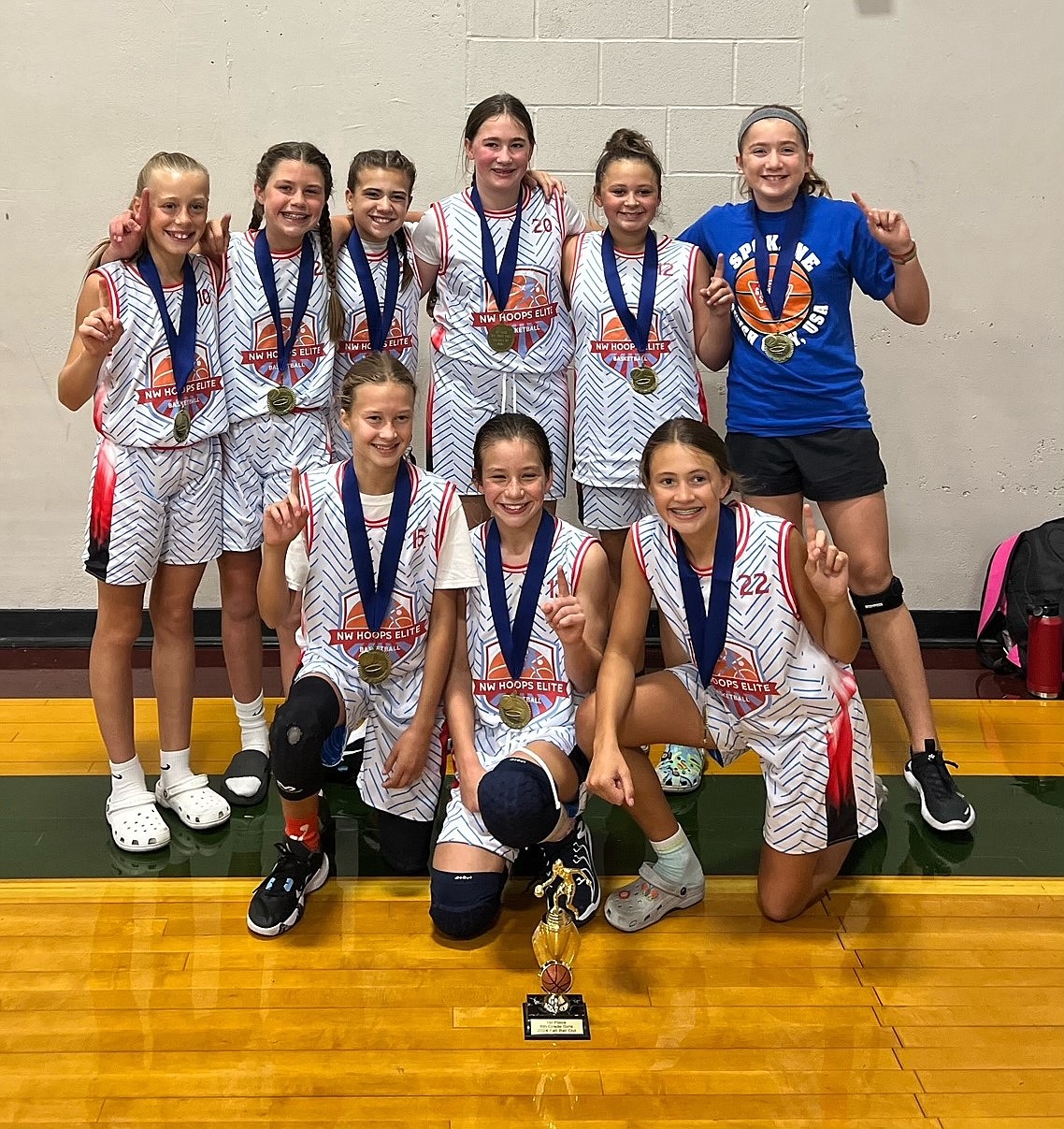 Courtesy photo
NW Hoops Elite went 4-0 to win the sixth grade girls championship at the Fall Ball Out tournament in Spokane last weekend. In the front row from left are Cora Seagreaves, Paige Demke and Teagan Phenicie; and back row from left, Kinsley Wallis, Peyton Brulotte, Emery Talbot, Sloane Cahill, Kennedy Robb and Ava Snell.