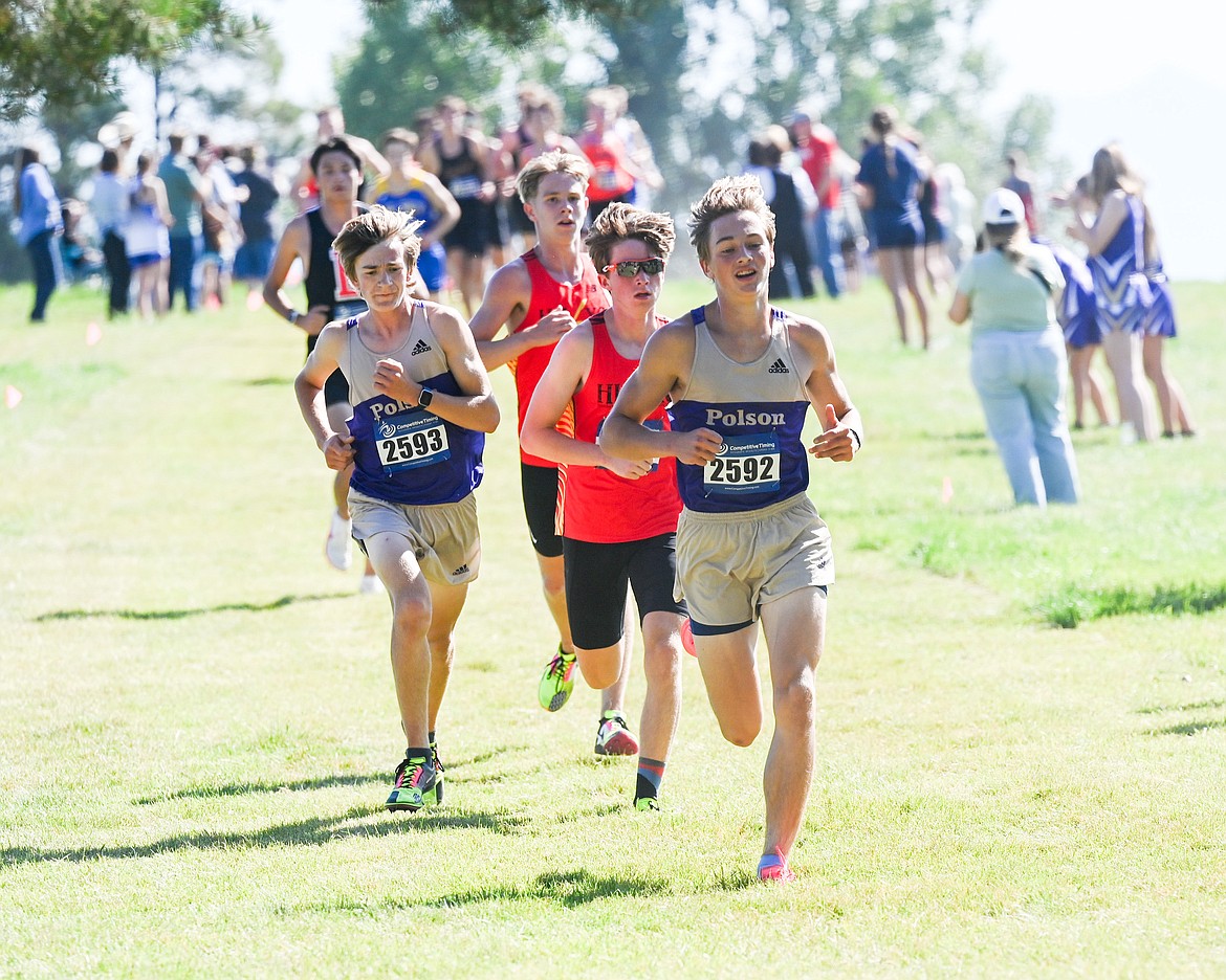 Polson's David DiGiaonardo (16:24) and Jackson Bontadelli (16:19) finished 13th and 14th at the Flathead Invite, held at Rebecca Farms, moving them into 2nd and 5th in Class A. (Christa Umphrey photo)