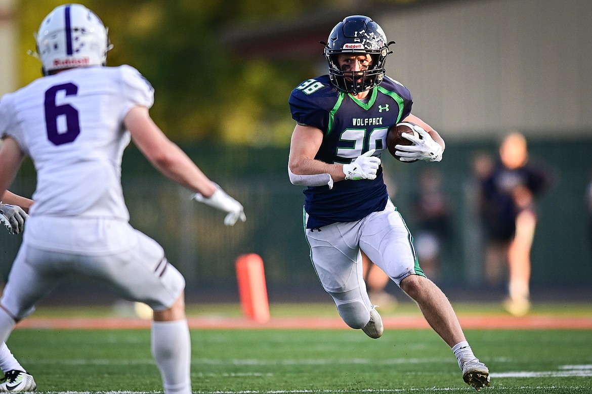 Glacier kick returner Carson Baker (38) returns a kickoff in the second quarter against Butte at Legends Stadium on Friday, Sept. 13. (Casey Kreider/Daily Inter Lake)