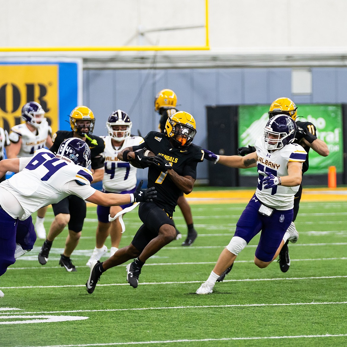 Photo by IDAHO ATHLETICS
Andrew Marshall (7) of Idaho returns a punt 47 yards for a touchdown in the second quarter against UAlbany on Saturday at the Kibbie Dome in Moscow.