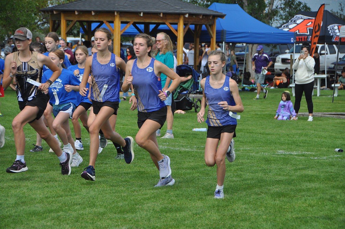 Members of the Thompson Falls girls cross country team head out on the 5,000-meter course at the Corvallis Invitation this past Saturday. Plains sophomore Marina Tulloch finished first. (Photo by Sarah Naegeli)