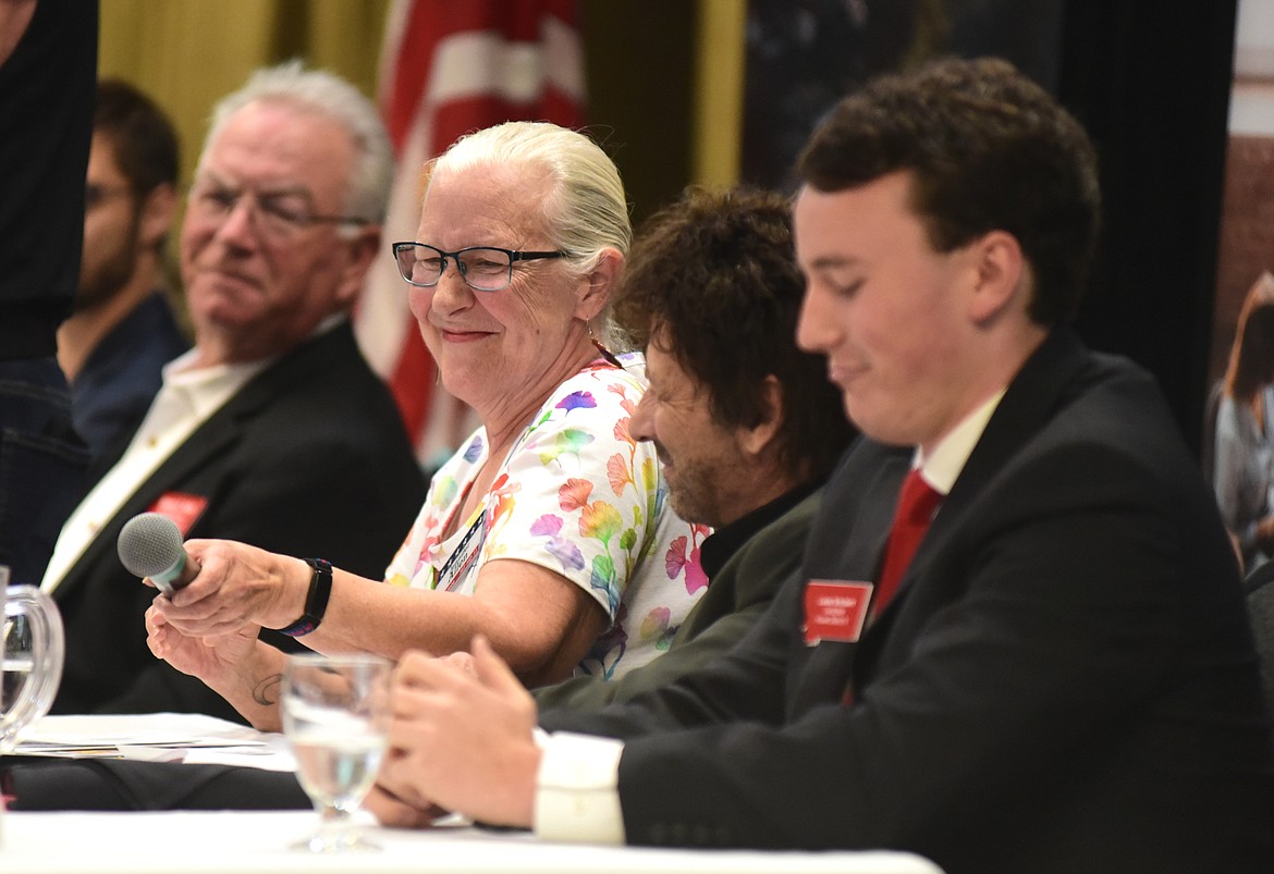 Jennifer Allen, Democratic candidate for House District 11, answers a question at a candidate forum hosted by the Kalispell Chamber of Commerce on Tuesday, Sept. 17, 2024 at the Red Lion Hotel in Kalispell. (Matt Baldwin/Daily Inter Lake)