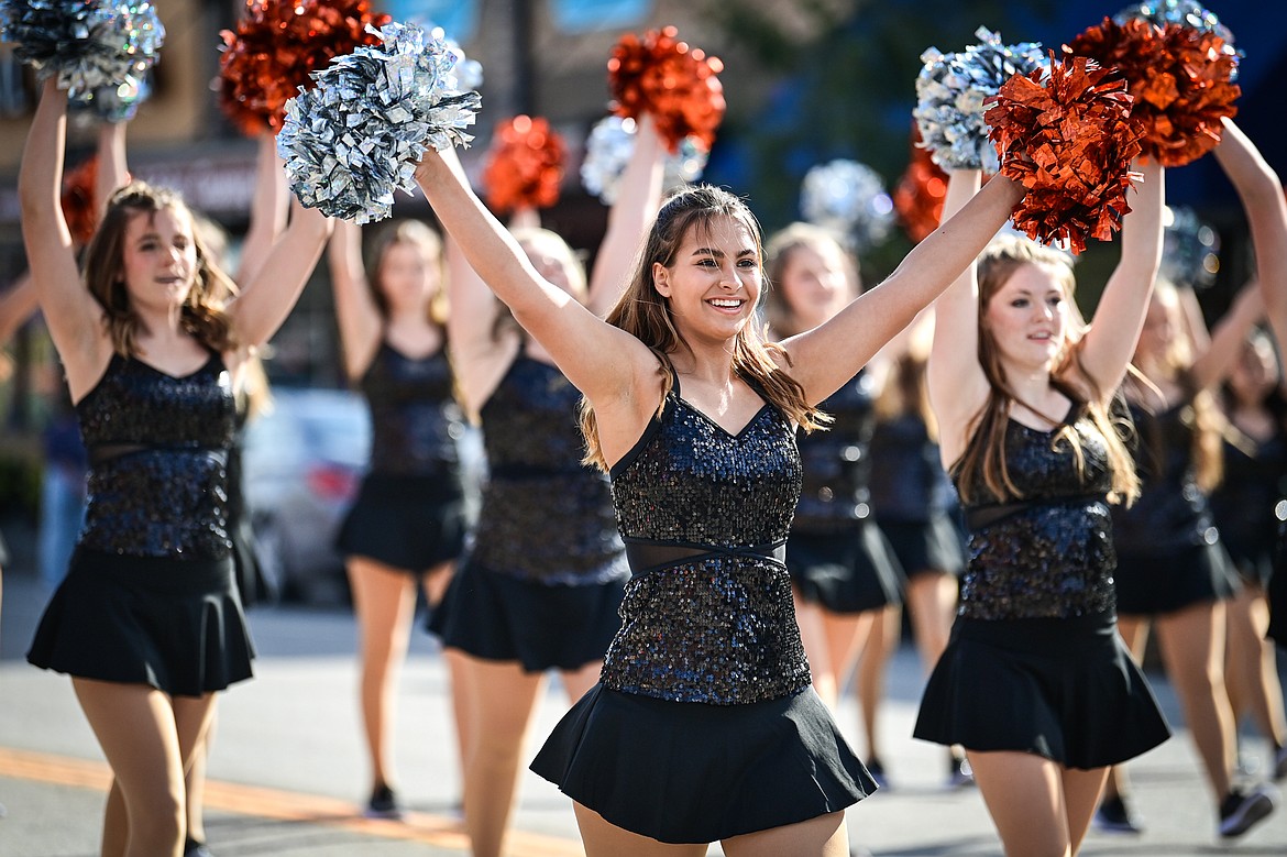 The Arrowettes dance team performs during the Flathead High School Homecoming Parade on Main Street in Kalispell on Wednesday, Sept. 18. (Casey Kreider/Daily Inter Lake)