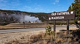Tourist steps through thin crust and into scalding water at Old Faithful in Yellowstone