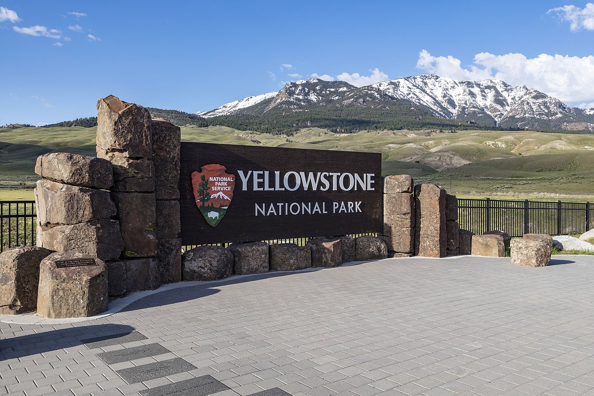 This photo provided by the National Park Service shows a sign marking the north entrance of Yellowstone National Park, May 7, 2018. (Jacob W. Frank/National Park Service via AP, File)