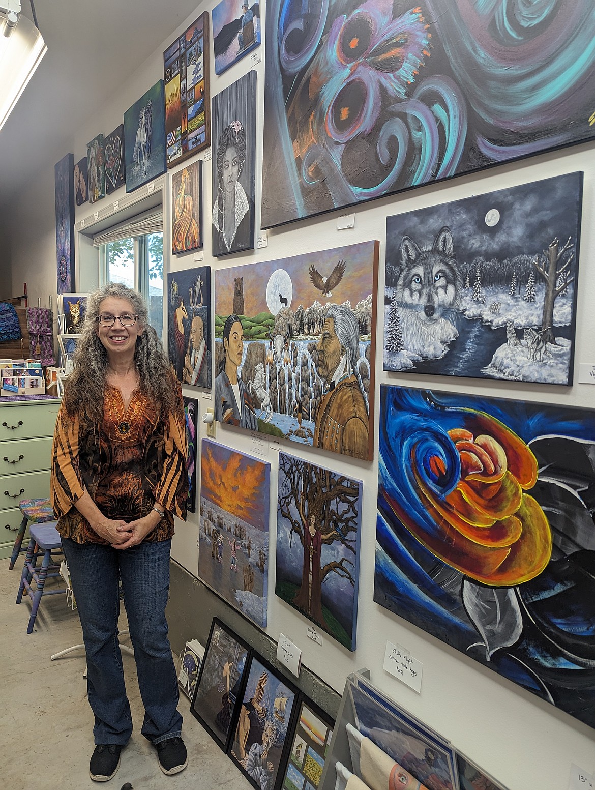 Theresa Stahl shows her art at her studio as part of the Boundary County Artist Studio Tour.