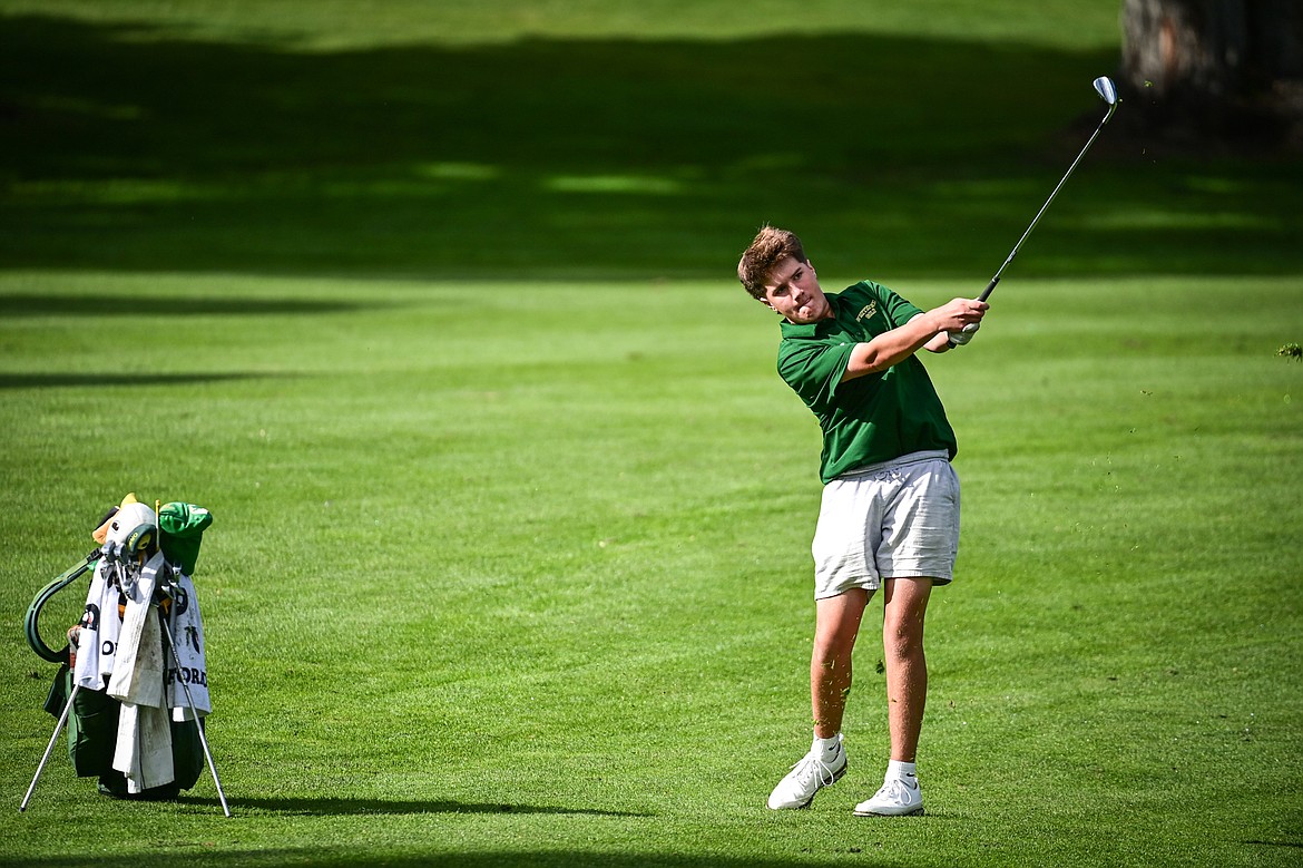 Whitefish's Otto Klein hits his approach on the fourth hole during the Kalispell Invitational at Buffalo Hill Golf Club on Thursday, Sept. 19. (Casey Kreider/Daily Inter Lake)