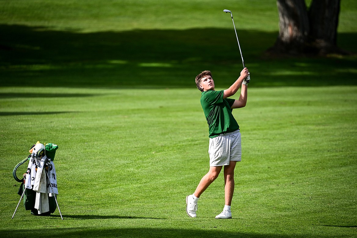 Whitefish's Otto Klein watches his approach on the fourth hole during the Kalispell Invitational at Buffalo Hill Golf Club on Thursday, Sept. 19. (Casey Kreider/Daily Inter Lake)