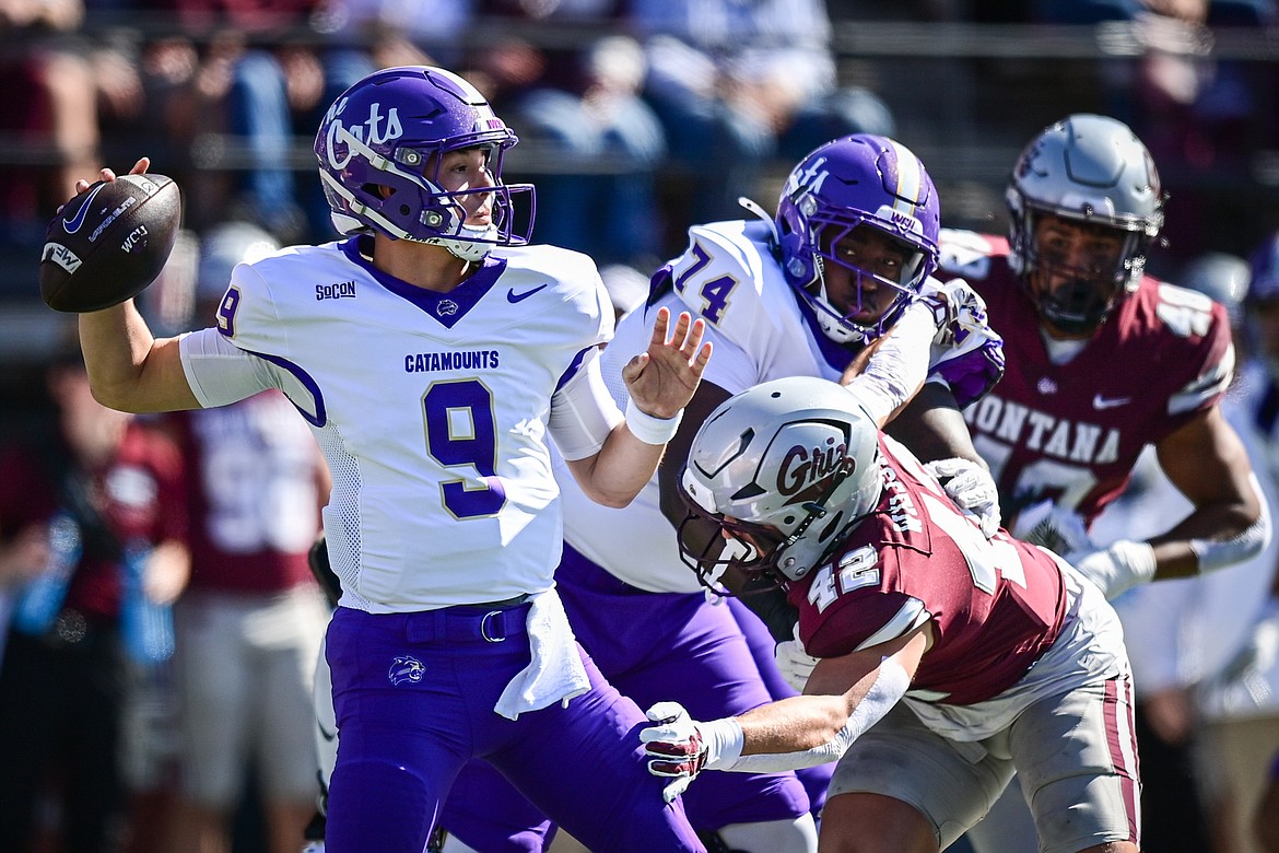 Western Carolina quarterback Cole Gonzales (9) throws in the first quarter against Montana at Washington-Grizzly Stadium on Saturday, Sept. 21. (Casey Kreider/Daily Inter Lake)