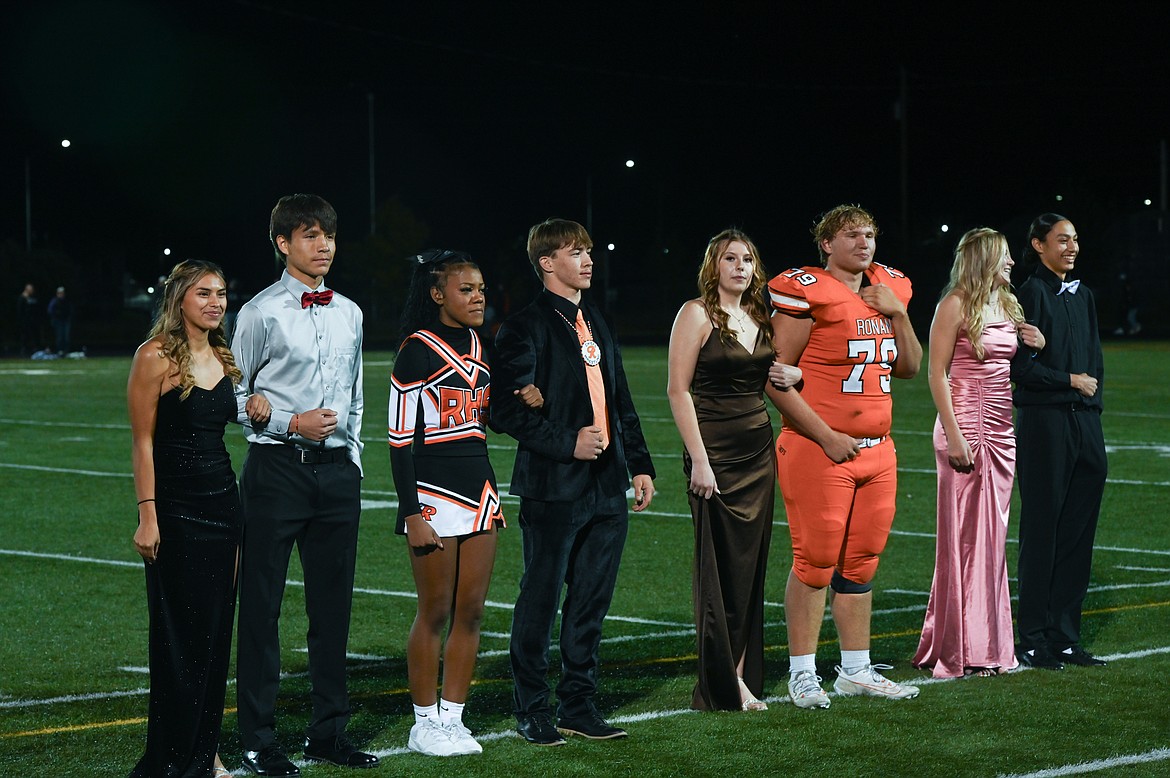 Ronan's homecoming court lines up at halftime of the game against Polson. (Christa Umphrey photo)