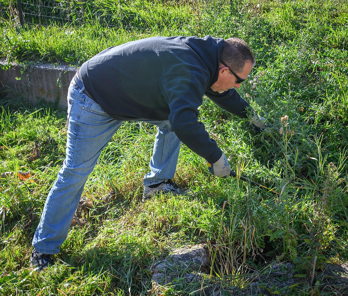 Plains Beautification Day volunteer Scott Dickens helped make the town beautiful, one home at a time. (Tracy Scott/Valley Press)