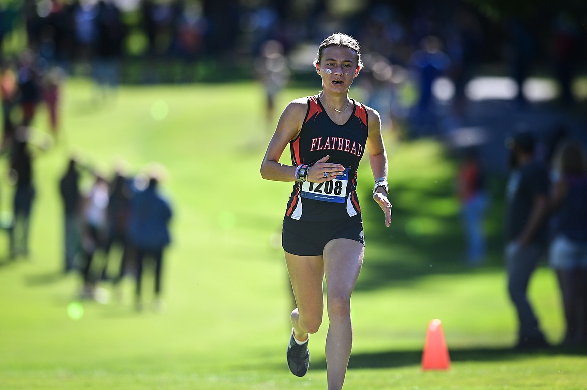 Flathead's Everett Holland runs in the Whitefish Invitational at Whitefish Lake Golf Club on Tuesday, Sept. 24. (Casey Kreider/Daily Inter Lake)