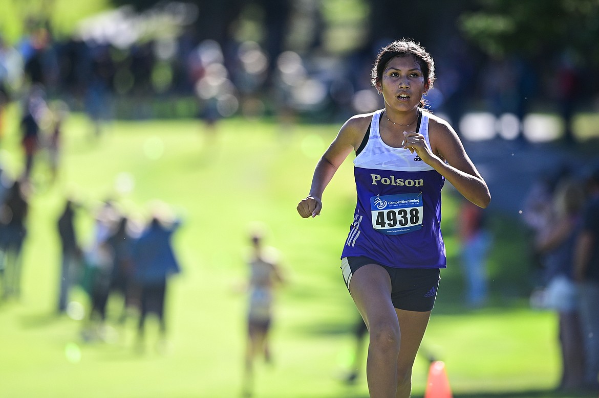 Polson's Kimora Scott runs in the Whitefish Invitational at Whitefish Lake Golf Club on Tuesday, Sept. 24. (Casey Kreider/Daily Inter Lake)