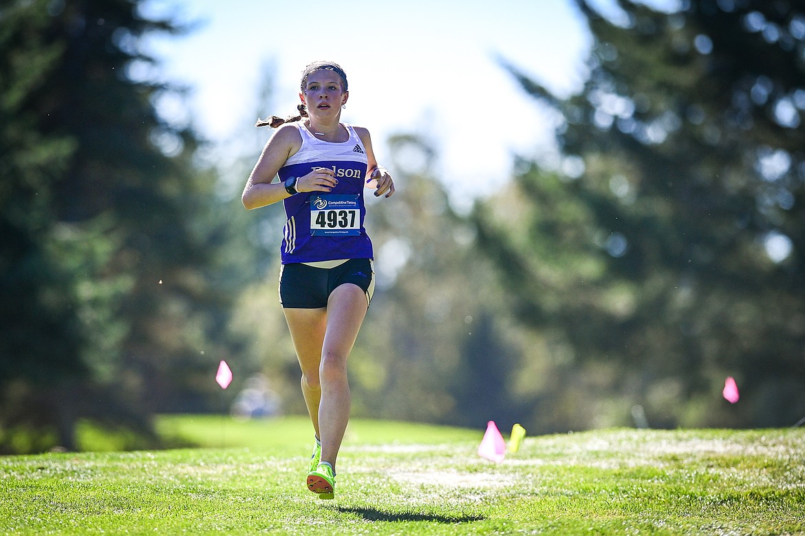 Polson's Morgan Delaney finished first in the girls' race with a time of 19:15.00 at the Whitefish Invitational at Whitefish Lake Golf Club on Tuesday, Sept. 24. (Casey Kreider/Daily Inter Lake)