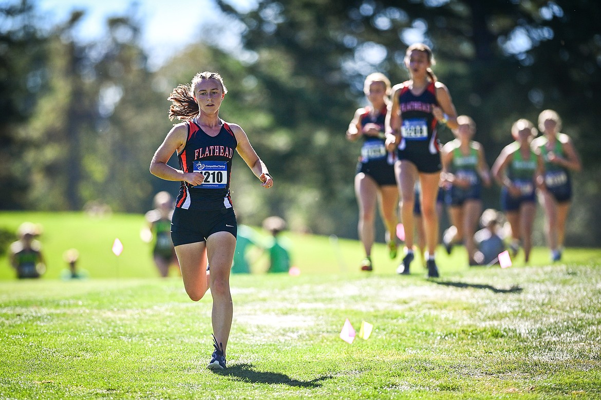 Flathead's Josie Wilson runs in the Whitefish Invitational at Whitefish Lake Golf Club on Tuesday, Sept. 24. (Casey Kreider/Daily Inter Lake)