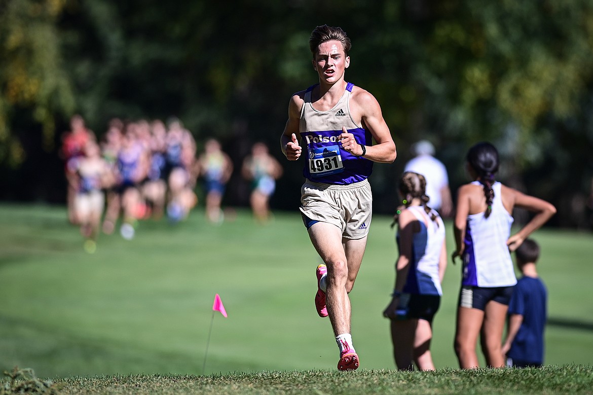 Polson's David DiGiallonardo runs in the Whitefish Invitational at Whitefish Lake Golf Club on Tuesday, Sept. 24. (Casey Kreider/Daily Inter Lake)