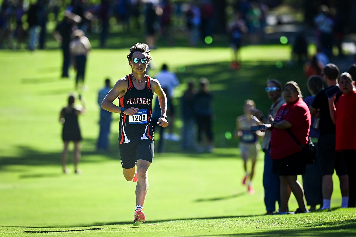 Flathead's Robbie Nuila finished first in the boys' race with a time of 16:34.65 at the Whitefish Invitational at Whitefish Lake Golf Club on Tuesday, Sept. 24. (Casey Kreider/Daily Inter Lake)