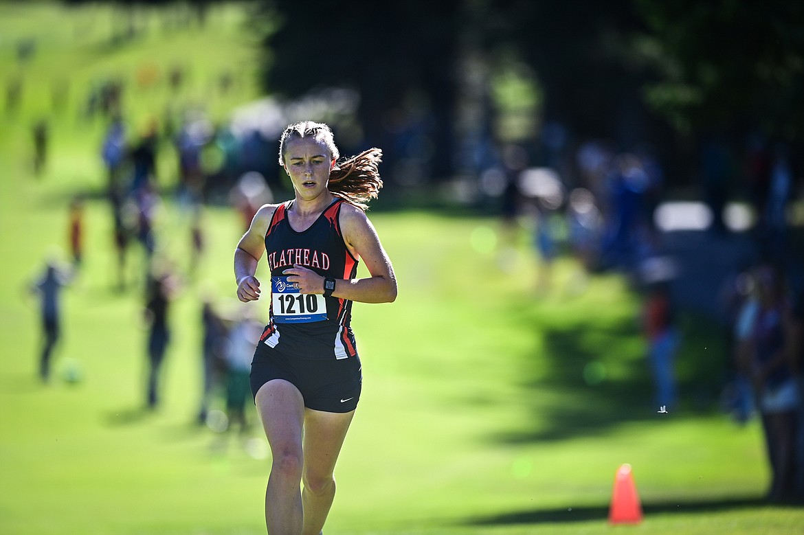 Flathead's Josie Wilson runs in the Whitefish Invitational at Whitefish Lake Golf Club on Tuesday, Sept. 24. (Casey Kreider/Daily Inter Lake)