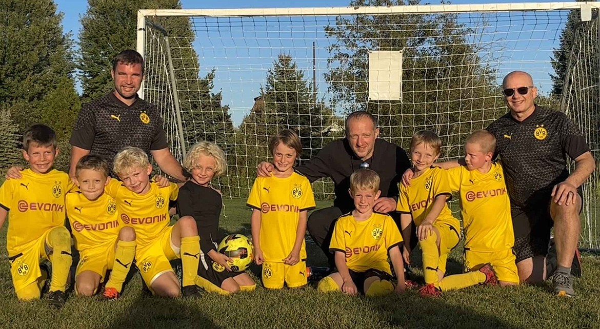 Courtesy photo
The BVBIA CDA Boys U08 soccer team traveled up to Sandpoint on Saturday and defeated Sandpoint FC 2017B Black 4-1. In the front row from left are Jentzen Jelmberg, Xander Werner, Ryker Bertek, Boone Thomas, Rockwell Millikan, Maximus Stover, Lukas Kuhn and Sawyer Capaul; and back row from left, coaches Ross Kuhn,  Luka Gelbakhiani and Matt Werner.