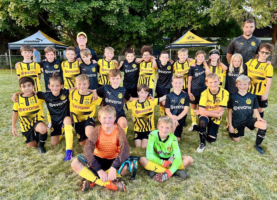 Courtesy photo
The BVBIA CDA Boys U12 and BU11 Black soccer teams battled against each other in their first intersquad league game Monday evening. In the front row from left are Patrick Langer and Ezra Herzog; second row from left, Conrad Cortes, Steele Steenstra, Knolyn Kuhn, Davis Hartley, Owen Irwin, Maverick Paine, James Doalson and Carter Dance; third row from left, Kleh Rogers, Kash Tucker, Colin Pinchuk, Luca Riley, Merrick Morse, Rylan Nitti, Aaron Tell, Jack Harrison, Ethan Liss, Declan Cleave, Vincent Nyist, Stein Berk and Graysen Higgins; and rear, coaches John O’Neil and Ross Kuhn.