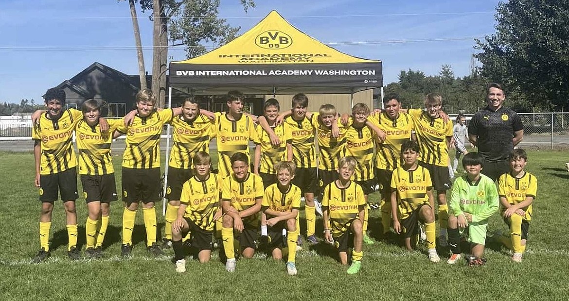 Courtesy photo
The BVBIA CDA Boys U15 soccer team took on the Sting Soccer Club 10B Trapped team. In the front row from left are Charlie Chadwell, Dillon Matheson, Tripp Dewitt, Jaxon Dewitt, Josue Contreras, Ethan Mateo Mariano and Weston Borges; and back row from left, Sebastian Guitron, Holden Loustalot, Jaxon Haynie, Logan Siahaya, Kenton Susca, Carter Lloyd , Bennett Anderson, Xavier Tierney, Michael Steffani, Ethan MacPherson, Elias Herzog and coach Bailey O’Neil.