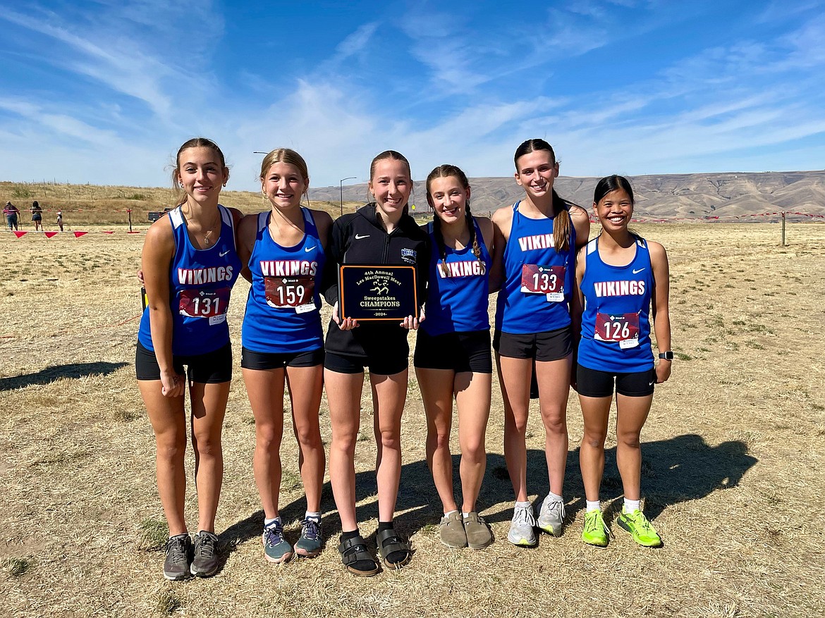 Courtesy photo
The Coeur d'Alene High junior varsity girls cross country team finished second in the varsity race at the Les MacDowell Invitational last Saturday at Lewiston Orchards. From left are Lauren Fehling, Mia Shull, Lana Fletcher, Sara Siegler, Chloe Frank and Grace Callahan.