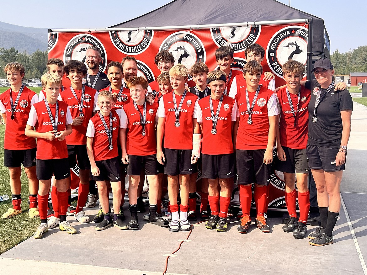 The 2010/11 Sandpoint Strikers boys' soccer team finished runner-up in the Gold Division of the Pend Oreille Cup, held Sept. 6-8 at various fields in and around Sandpoint. Front row, from left are Wyatt Goodner, Becket Howard, Jake Schaefer, Marlon Rohm, Landon Conner, Noah Langlois, Wesley Drube, and coach Abby Drube. The four in the middle row, from left are Rainier Pappas, Kingston Hudson, Chase Dibble and Ryder Waud. In the back row, from left are Weston Goodner, Caleb Laverty, coach Shane Goodner, coach Will Schaefer, Cooper Mire, Rhyder Sparks and Myles McCulla.