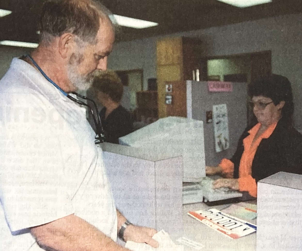 In 1994, James Lee of Post Falls received license plate No. 100,000 from county title clerk Sally Adams.