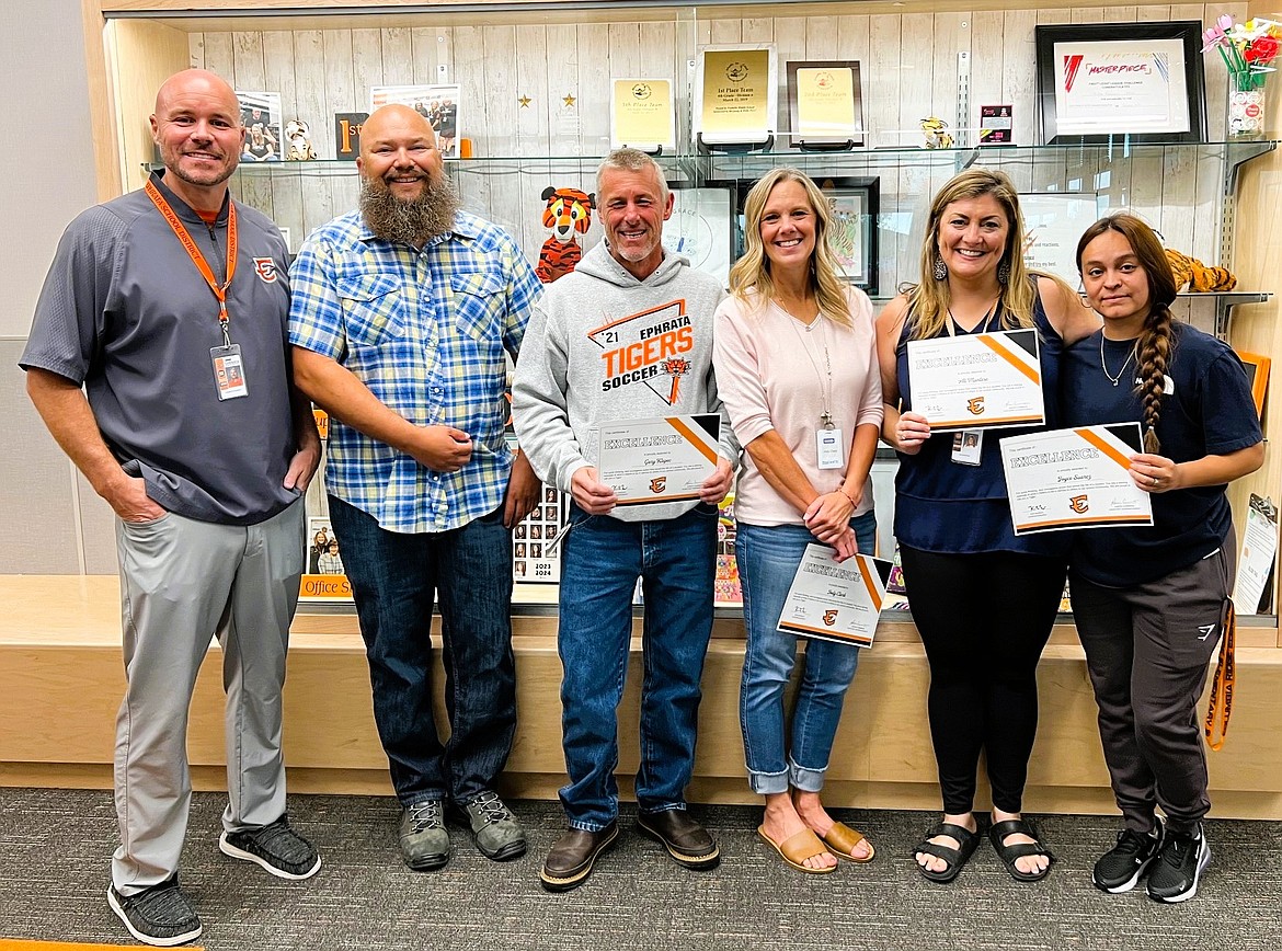 From left to right: Ephrata School District Superintendent Ken Murray, Ephrata School Board Director Mike Fleurkens, Columbia Ridge Elementary teachers Gary Klepec, Jody Clark, Ali Mantese and Columbia Ridge Custodian Joyce Suarez.