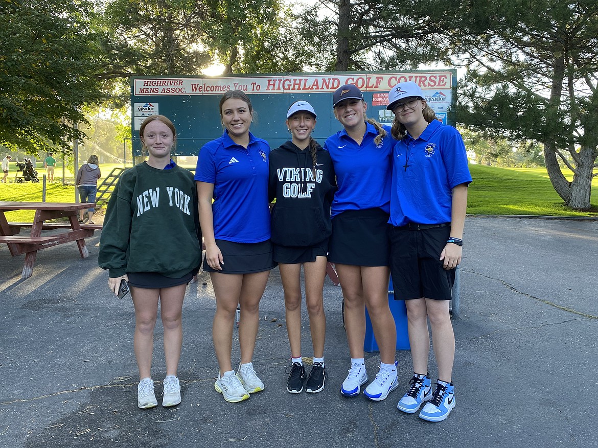 Courtesy photo
The Coeur d'Alene girls golf team competed in the Gate City Invitational at Highland Golf Course in Pocatello on Thursday, finishing second. From left are Mady Riley, Aniston Ewing, Brooklyn Leen, Ella Wilson and Jossetta Williams.