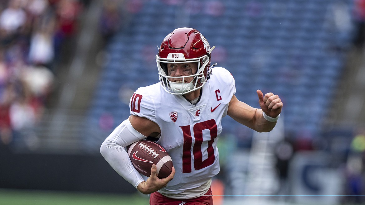 Washington State quarterback John Mateer carries the football during WSU’s win over Washington on Sept. 14. In last week’s game against San Jose State, Mateer accounted for 501 yards of total offense and five total touchdowns in a double overtime win over the Spartans.