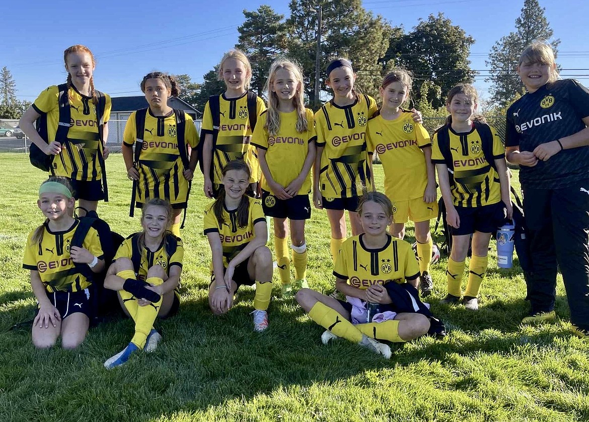 Courtesy photo
The BVBIA CDA girls U13 soccer team suffered a 5-3 loss Saturday morning in Cheney. In the front row from left are Kennedy Zimmerman, Ella Herzog, Zoey Morris and Jetti Thomas; and back row from left, Tatum Gillmore, Mia Rodriguez, Allie Stone, Lucille Thomas, Noelle Raber, Piper Raber, Elin Vaniman and Eva Frost.