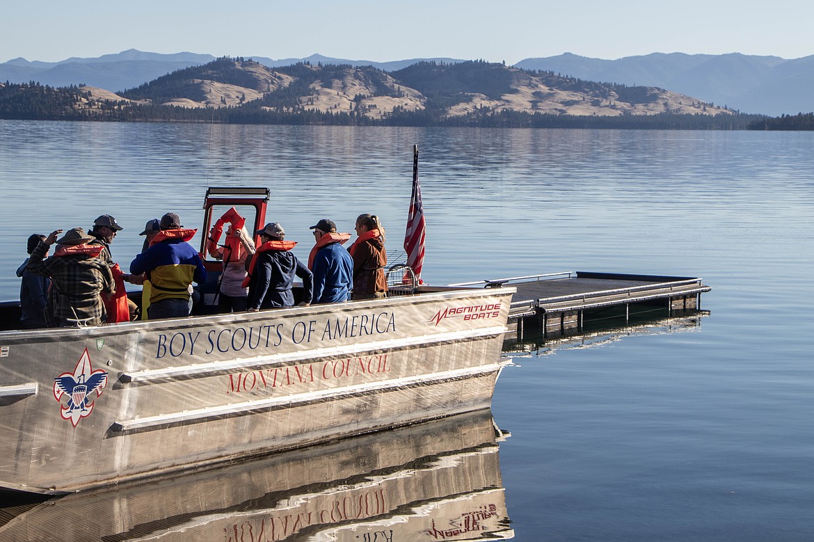 The Boy Scouts of America boat took volunteers to an event on Wild Horse Island through Montana Fish, Wildlife and Parks on Sept. 28, 2024. (Kate Heston/Daily Inter Lake)