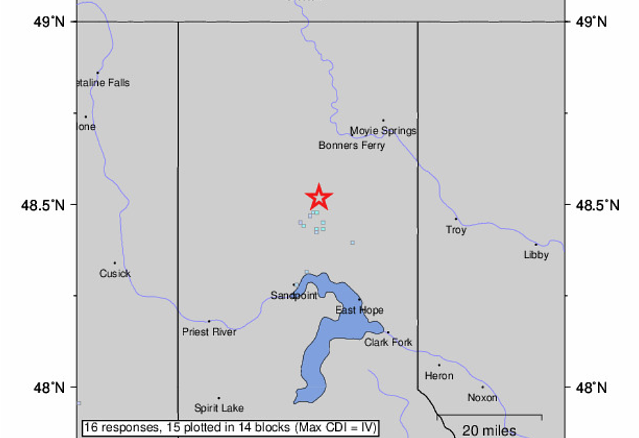 Earthquake recorded south of Bonners Ferry