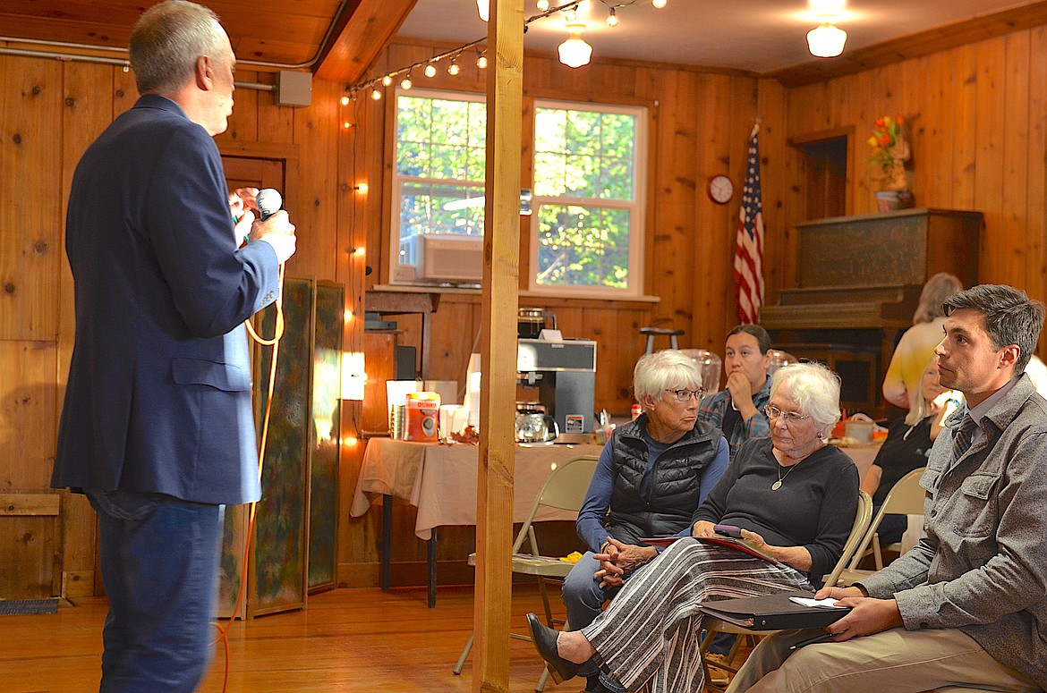 Sen. Greg Hertz address the audience at last Thursday's candidate forum, held at the Montecahto Club north of Polson. (Kristi Niemeyer/Leader)