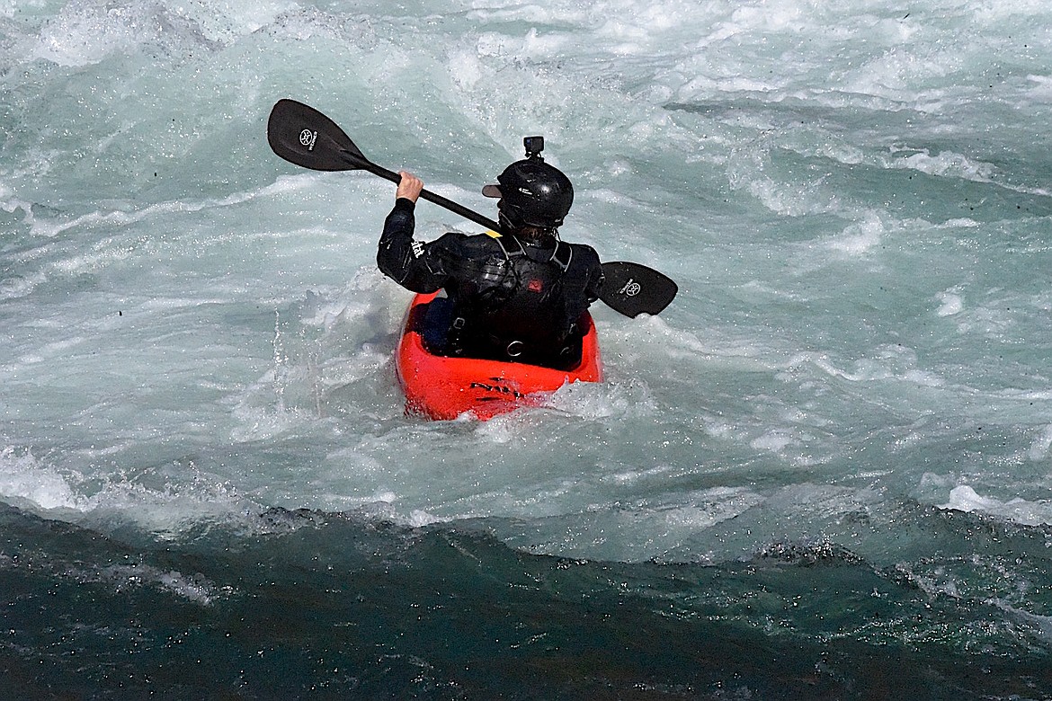 A kayaker tackles whitewater on the Kootenai River Saturday, Sept. 21, 2024. (Scott Shindledecker/The Western News)