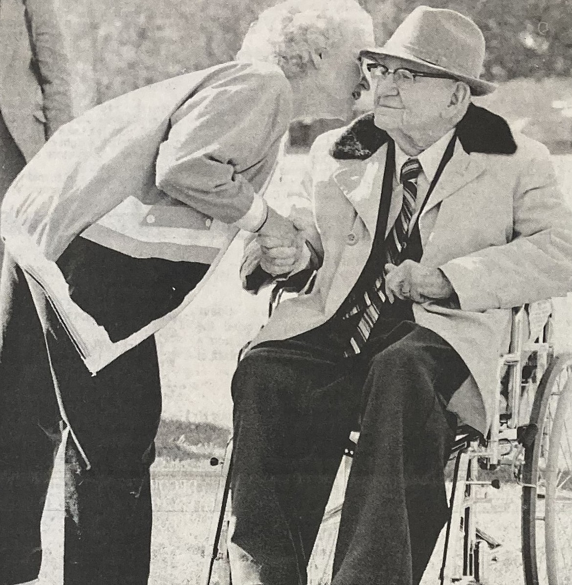 G.O. Phippeny, then 98, talks to a well-wisher at a ceremony naming the new city park at Seventh and Montana in his honor in 1989. Coeur d’Alene’s former junior high and high schools were once located on the site.