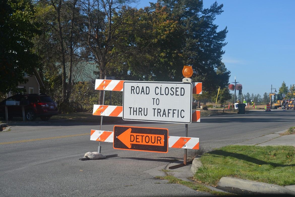 Detour traffic signs around the Spokane Street roadwork project in Post Falls.