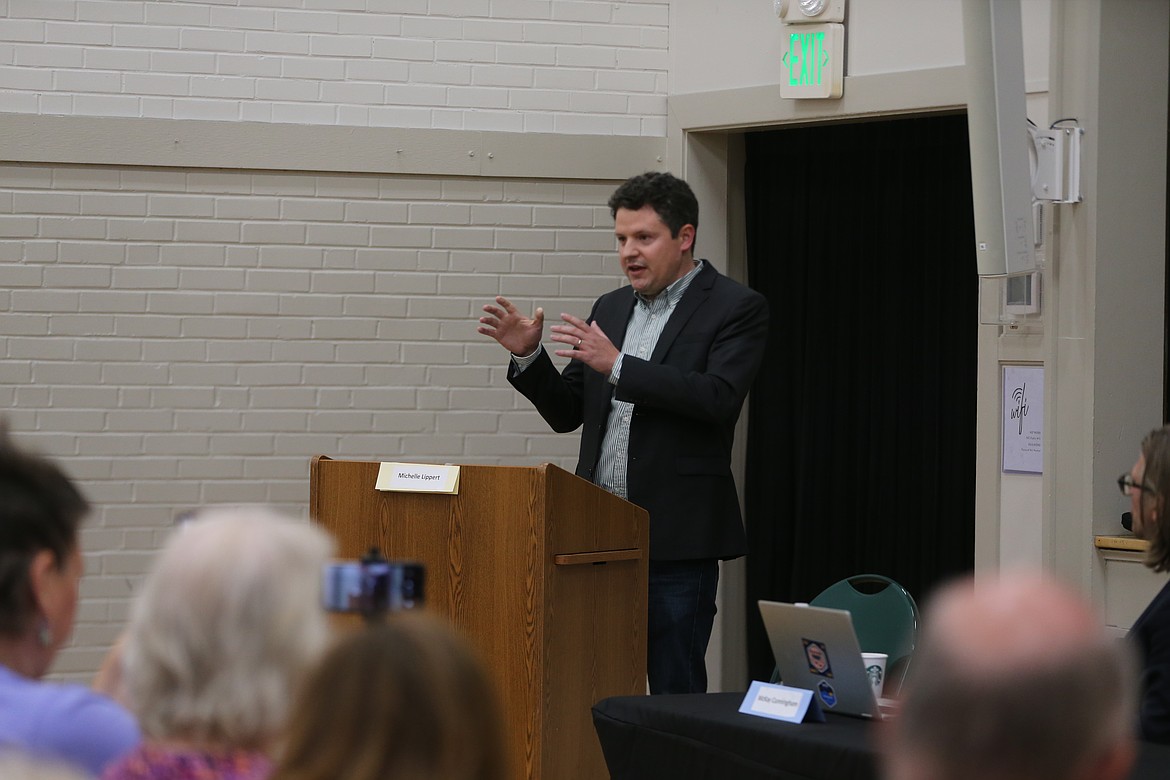 Luke Mayville speaks Wednesday evening during the "Open Primaries and Ranked Choice Voting - A Good Idea?" forum at Harding Family Center.