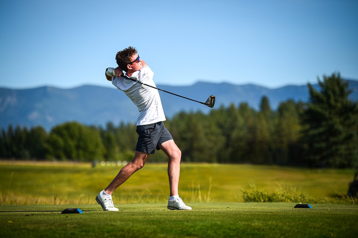 Butte's Chase Choquette tees off on the first hole during the Class AA State Golf Tournament at Northern Pines Golf Club in Kalispell on Thursday, Oct. 3. (Casey Kreider/Daily Inter Lake)